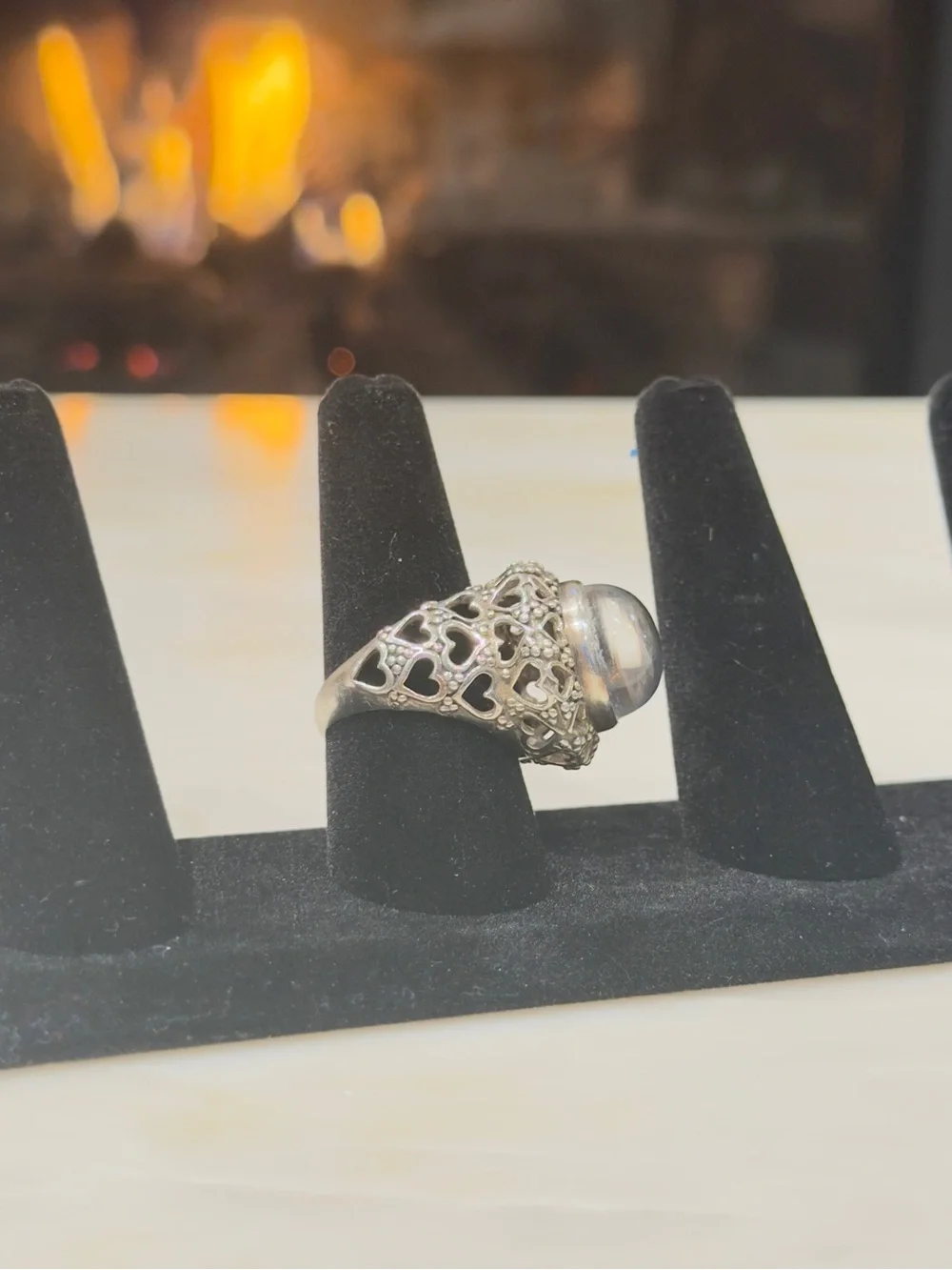 Opal-Look Filigree Statement Ring in Blue-Green